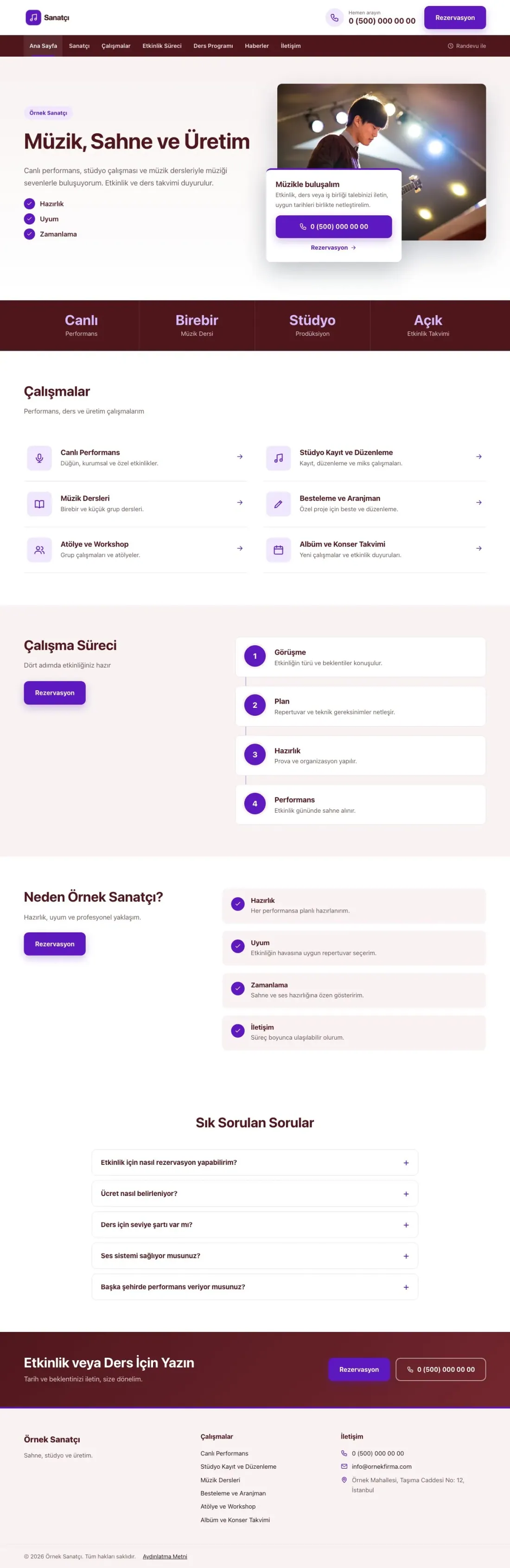 Bölünmüş Bordo Mor – Sanatçı ve Müzisyen Web Sitesi ana sayfa görünümü