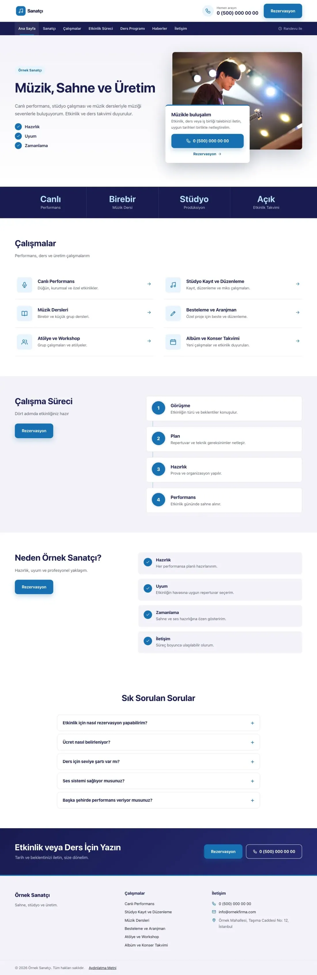 Bölünmüş Lacivert Mavi – Sanatçı ve Müzisyen Web Sitesi ana sayfa görünümü