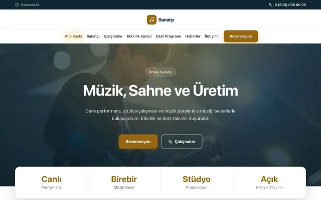 Merkez Mavi Turuncu – Sanatçı ve Müzisyen Web Sitesi ana sayfa görünümü