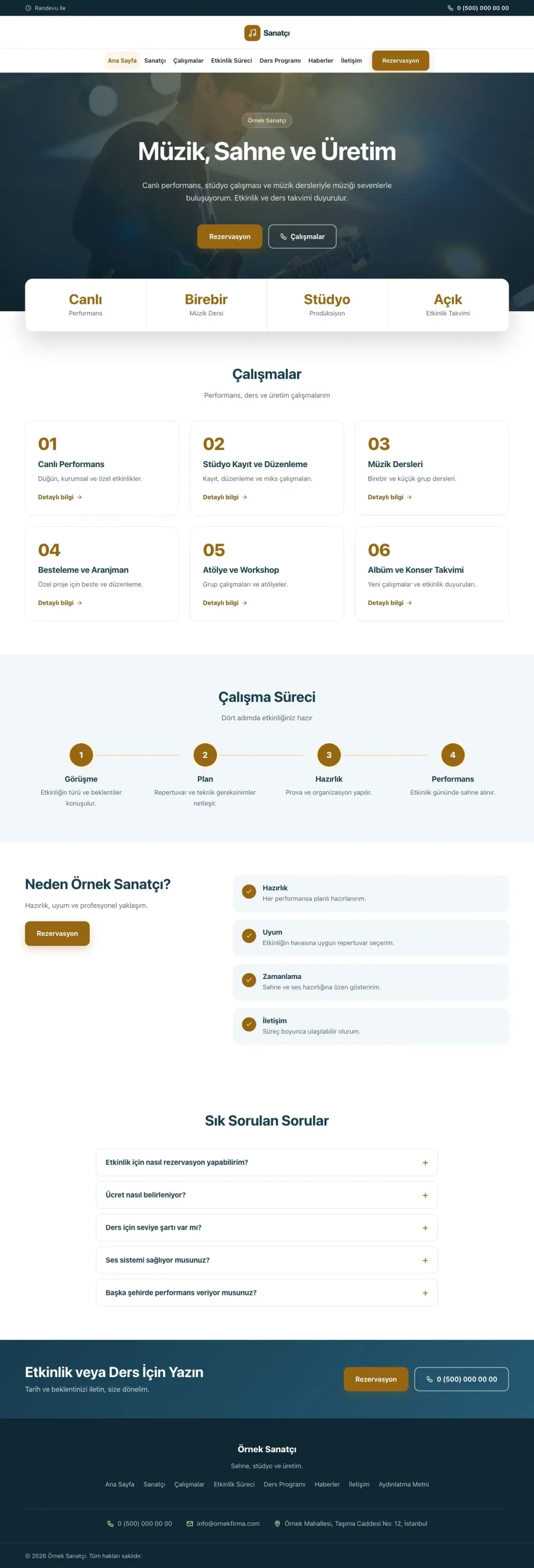 Merkez Mavi Turuncu – Sanatçı ve Müzisyen Web Sitesi ana sayfa görünümü