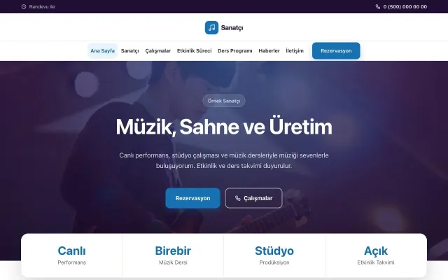 Merkez Mor Mavi – Sanatçı ve Müzisyen Web Sitesi ana sayfa görünümü