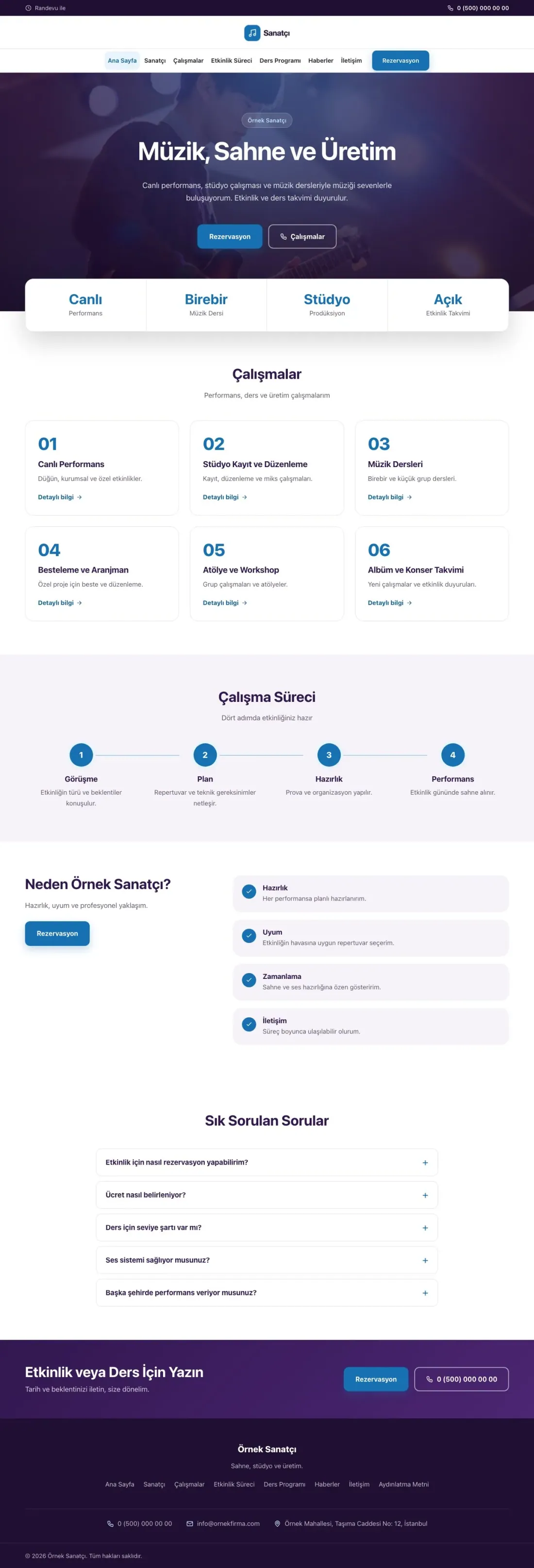 Merkez Mor Mavi – Sanatçı ve Müzisyen Web Sitesi ana sayfa görünümü