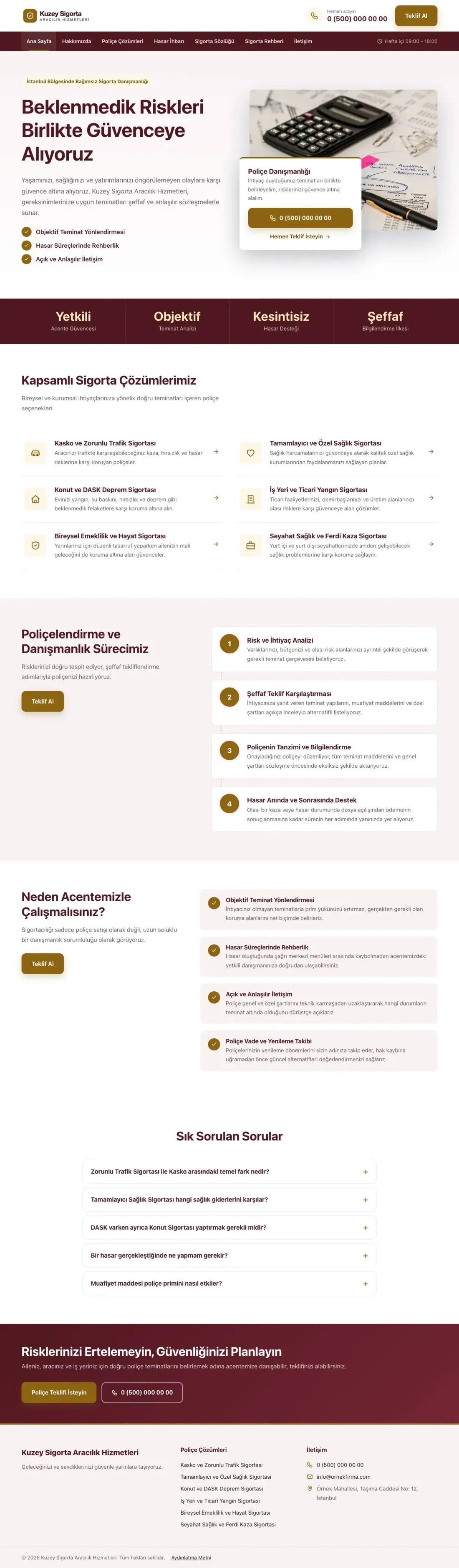 Bölünmüş Bordo Amber – Sigorta Acentesi Web Sitesi ana sayfa görünümü