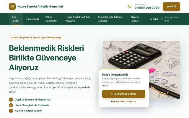 Sigorta Acentesi için Bölünmüş Petrol Amber – Sigorta Acentesi Web Sitesi ana sayfa görünümü
