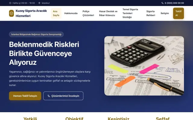 Sigorta Acentesi için Klasik Lacivert Amber – Sigorta Acentesi Web Sitesi ana sayfa görünümü
