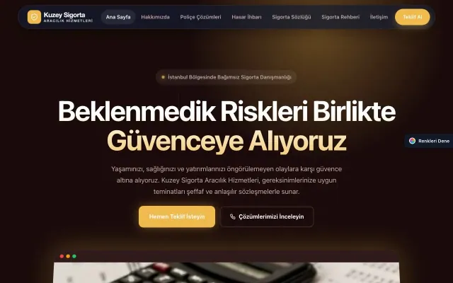 Sigorta Acentesi için Koyu Modern Bordo Amber – Sigorta Acentesi Web Sitesi ana sayfa görünümü