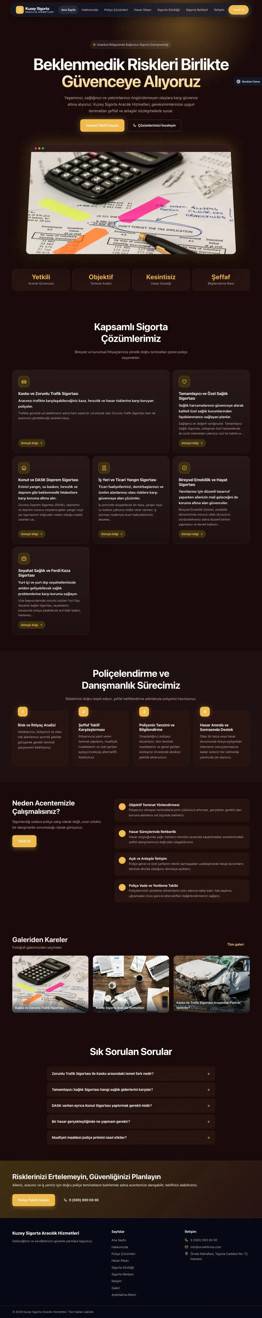 Sigorta Acentesi için Koyu Modern Bordo Amber – Sigorta Acentesi Web Sitesi ana sayfa görünümü