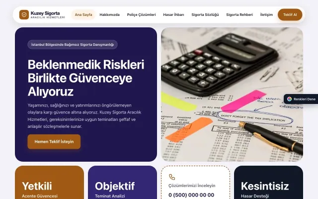 Sigorta Acentesi için Mozaik Lacivert Turuncu – Sigorta Acentesi Web Sitesi ana sayfa görünümü