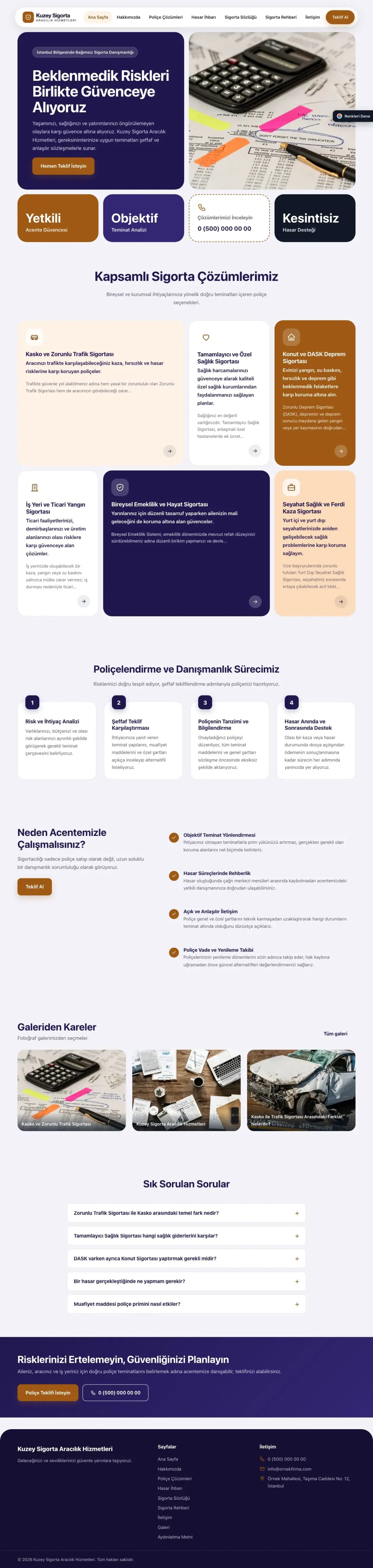 Sigorta Acentesi için Mozaik Lacivert Turuncu – Sigorta Acentesi Web Sitesi ana sayfa görünümü