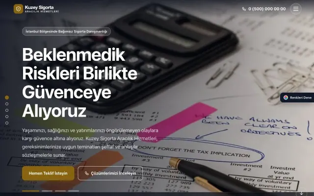 Sigorta Acentesi için Tam Ekran Mor Amber – Sigorta Acentesi Web Sitesi ana sayfa görünümü
