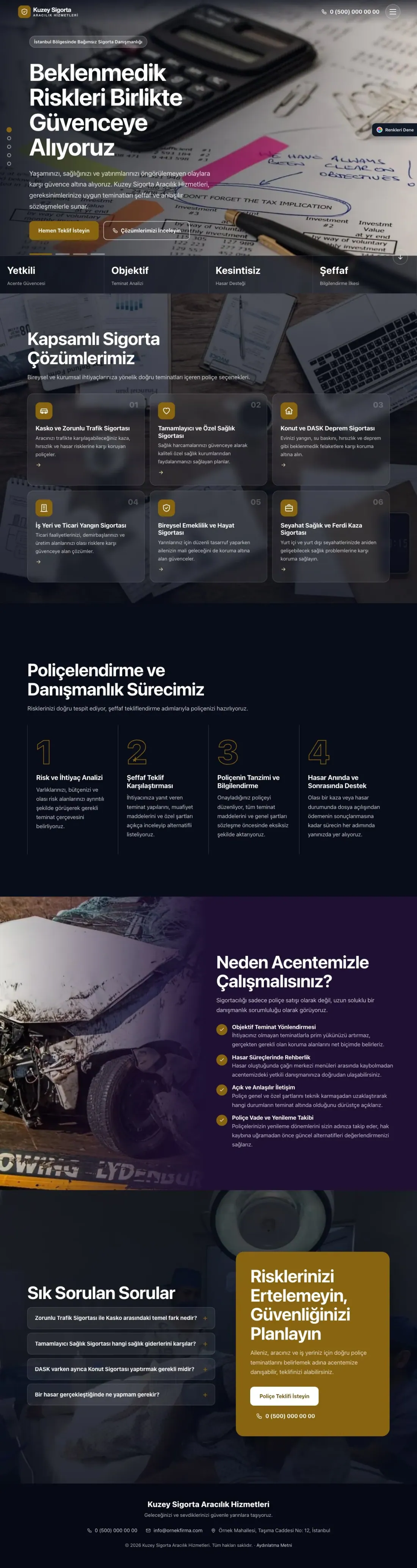 Sigorta Acentesi için Tam Ekran Mor Amber – Sigorta Acentesi Web Sitesi ana sayfa görünümü