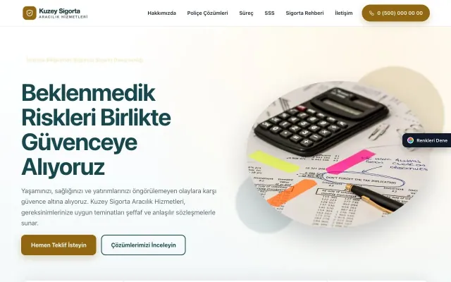 Sigorta Acentesi için Tek Sayfa Petrol Amber – Sigorta Acentesi Web Sitesi ana sayfa görünümü