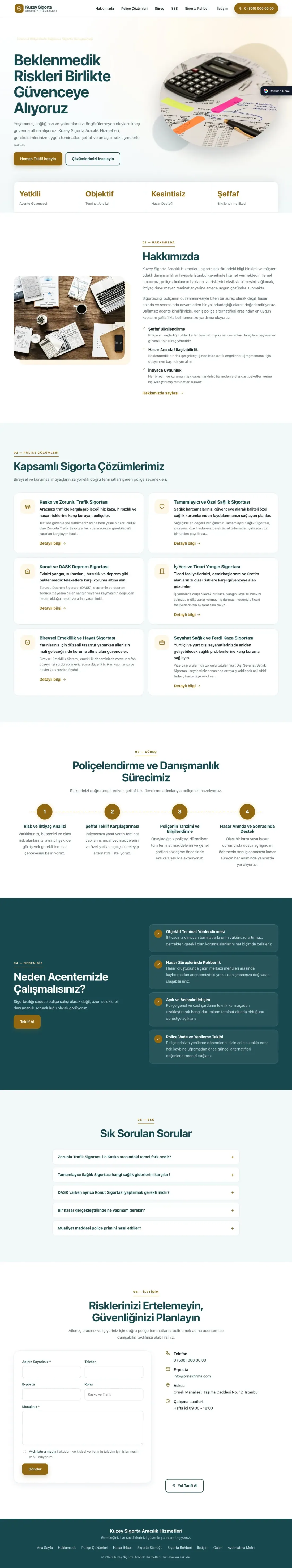 Sigorta Acentesi için Tek Sayfa Petrol Amber – Sigorta Acentesi Web Sitesi ana sayfa görünümü