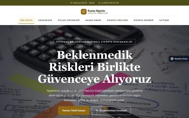 Sigorta Acentesi için Zigzag Zeytin Amber – Sigorta Acentesi Web Sitesi ana sayfa görünümü