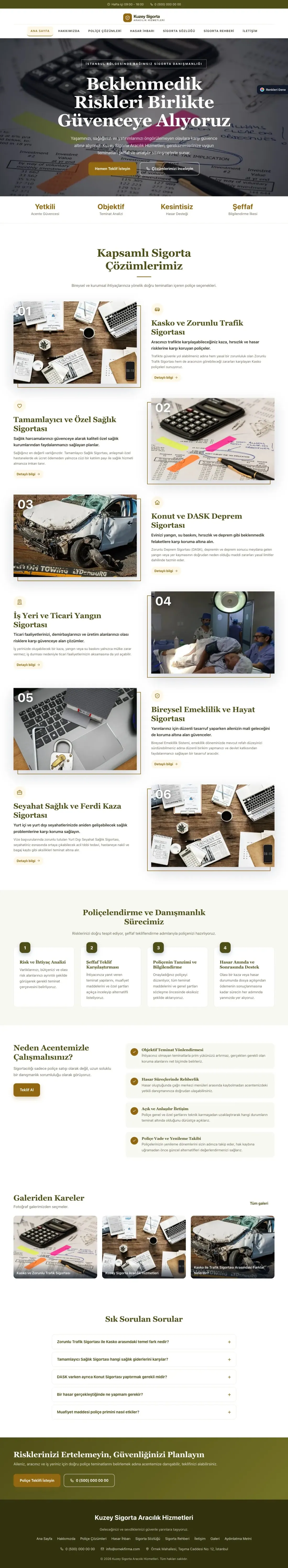 Sigorta Acentesi için Zigzag Zeytin Amber – Sigorta Acentesi Web Sitesi ana sayfa görünümü
