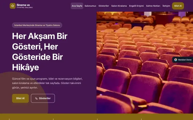 Sinema ve Tiyatro Salonu için Blok Mor Amber – Sinema ve Tiyatro Salonu Web Sitesi ana sayfa görünümü