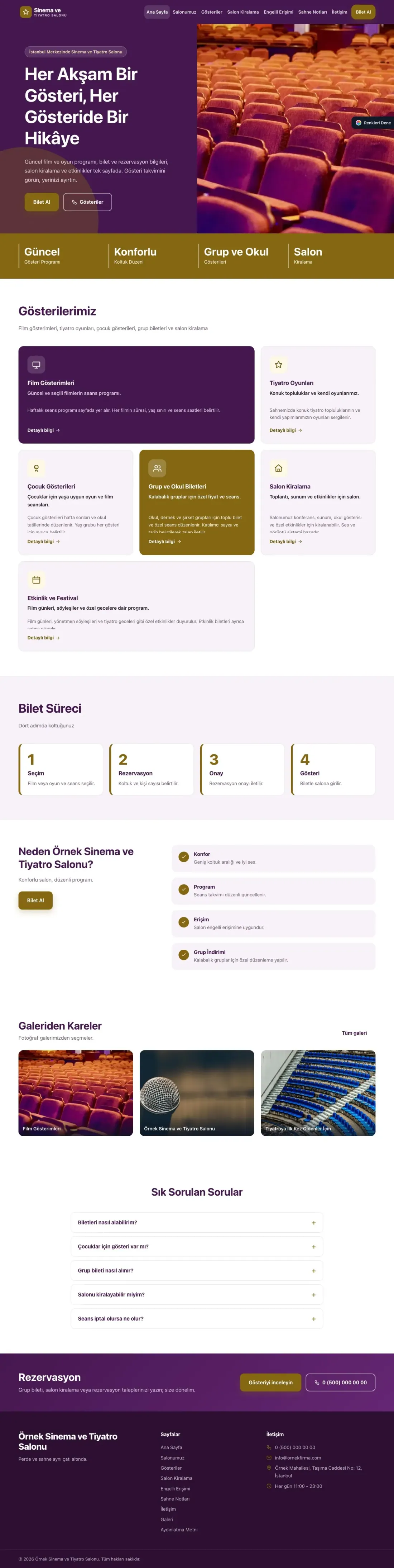 Sinema ve Tiyatro Salonu için Blok Mor Amber – Sinema ve Tiyatro Salonu Web Sitesi ana sayfa görünümü