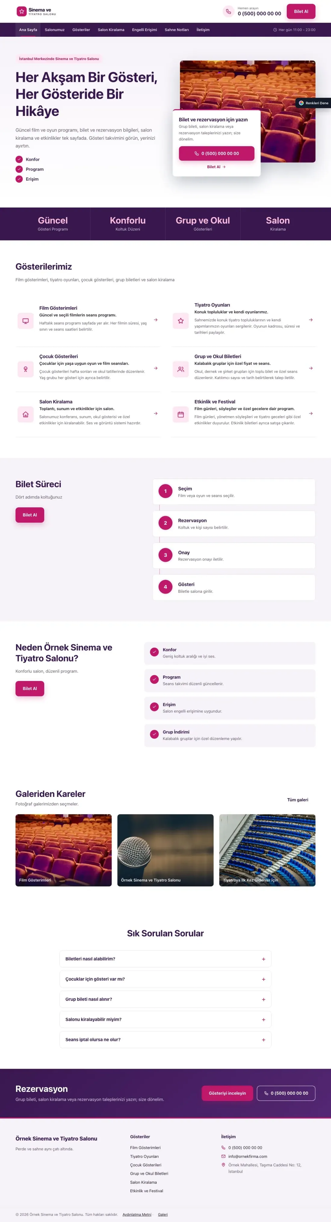 Sinema ve Tiyatro Salonu için Bölünmüş Mor Pembe – Sinema ve Tiyatro Salonu Web Sitesi ana sayfa görünümü