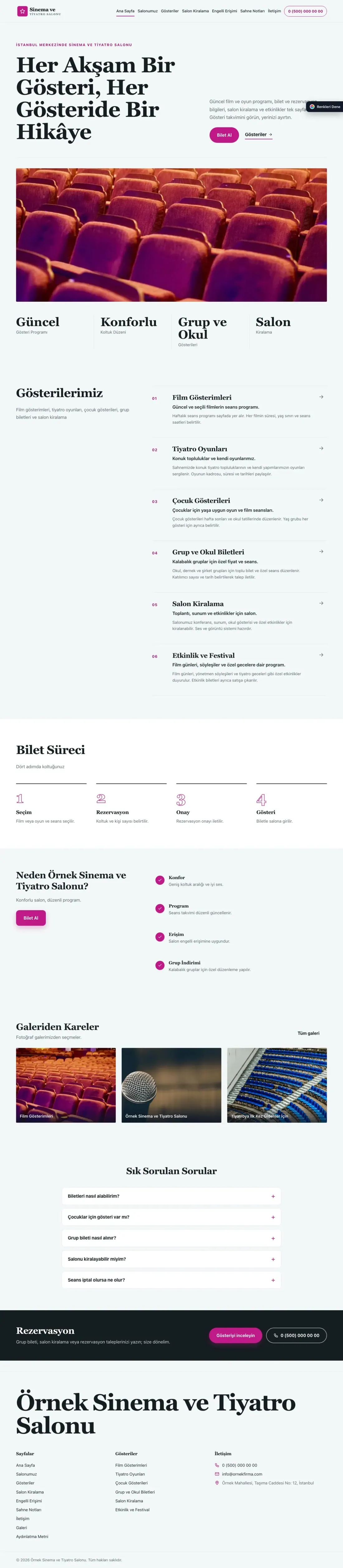 Sinema ve Tiyatro Salonu için Dergi Editoryal Petrol Pembe – Sinema ve Tiyatro Salonu Web Sitesi ana sayfa görünümü