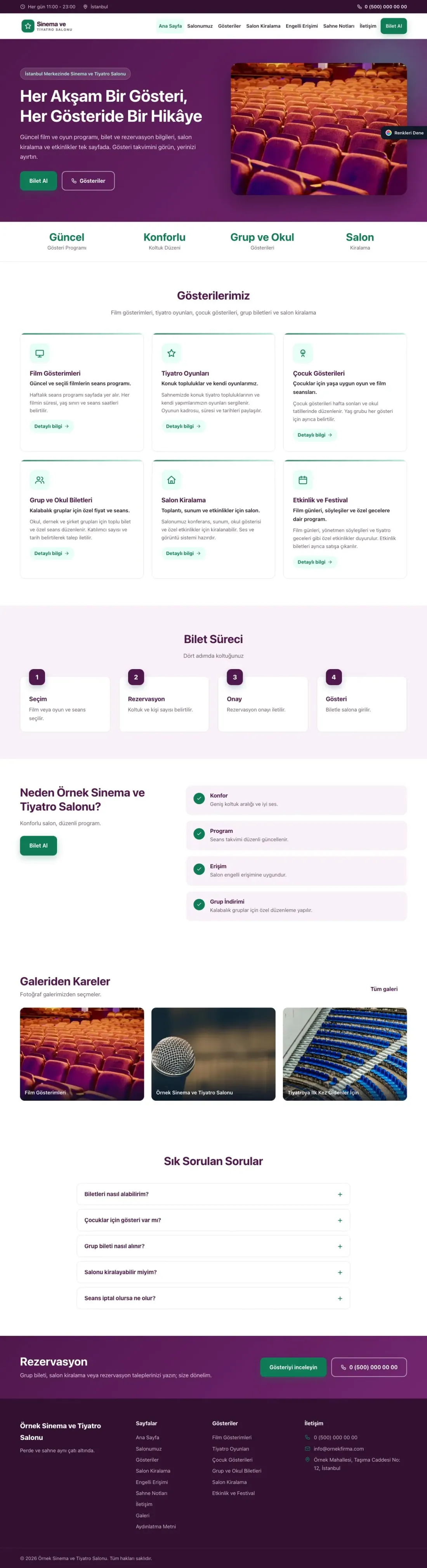 Sinema ve Tiyatro Salonu için Klasik Erik Turkuaz – Sinema ve Tiyatro Salonu Web Sitesi ana sayfa görünümü
