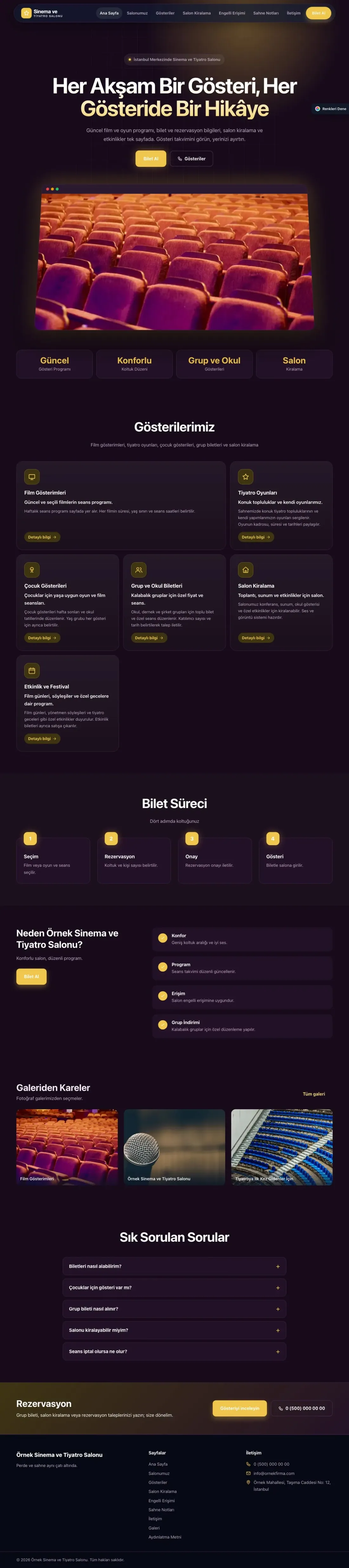 Sinema ve Tiyatro Salonu için Koyu Modern Mor Amber – Sinema ve Tiyatro Salonu Web Sitesi ana sayfa görünümü