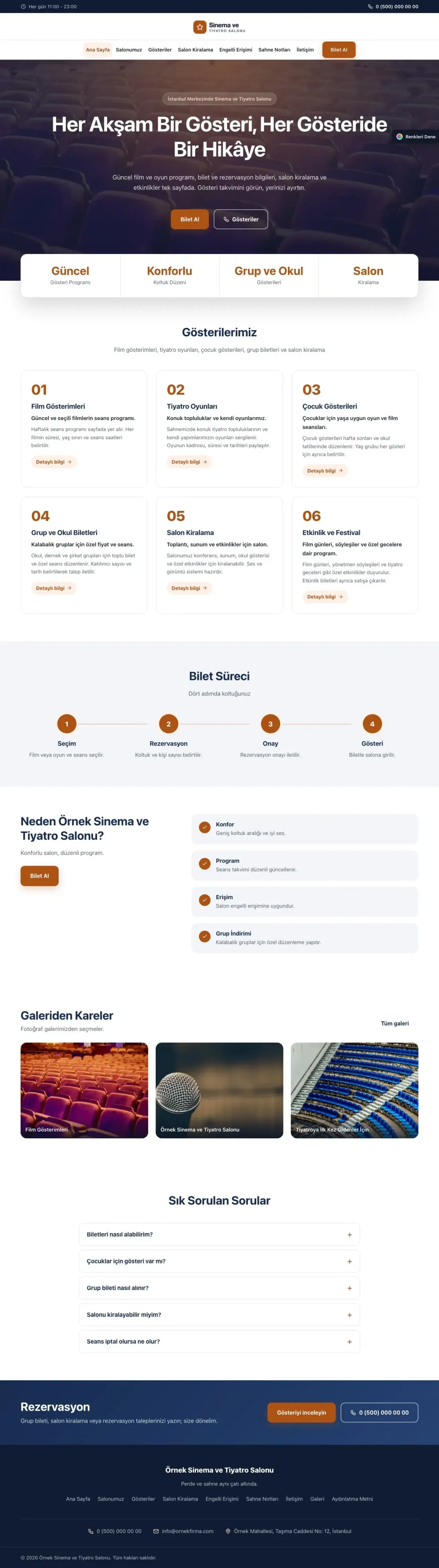 Sinema ve Tiyatro Salonu için Merkez Mavi Turuncu – Sinema ve Tiyatro Salonu Web Sitesi ana sayfa görünümü