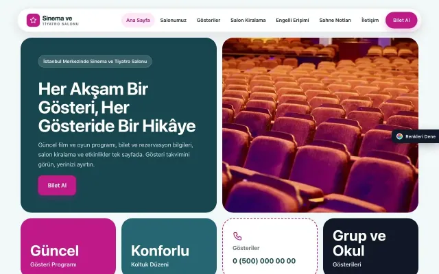 Sinema ve Tiyatro Salonu için Mozaik Petrol Pembe – Sinema ve Tiyatro Salonu Web Sitesi ana sayfa görünümü