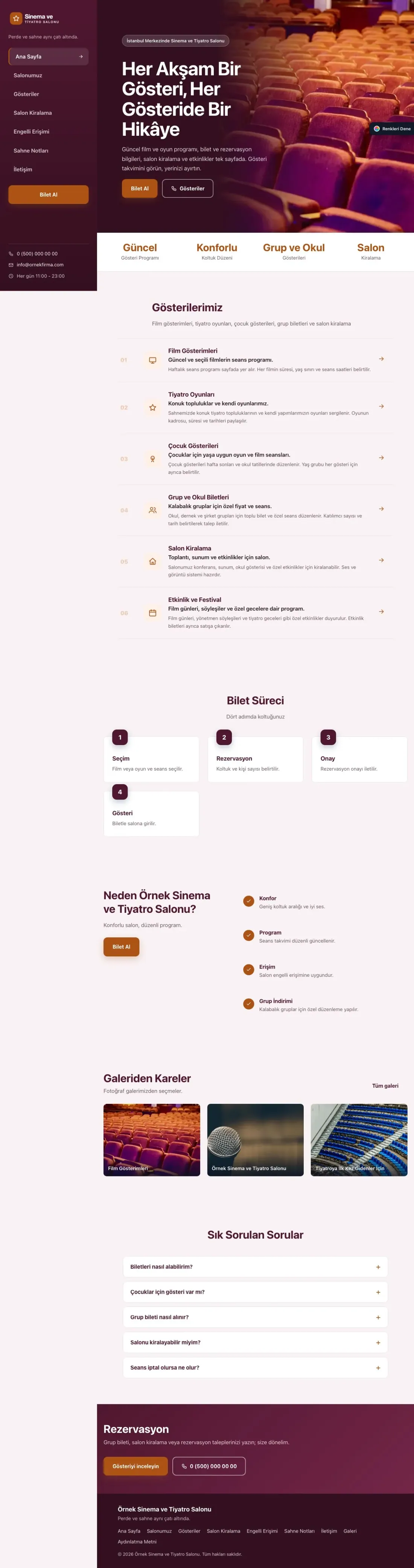 Sinema ve Tiyatro Salonu için Sol Menü Erik Turuncu – Sinema ve Tiyatro Salonu Web Sitesi ana sayfa görünümü