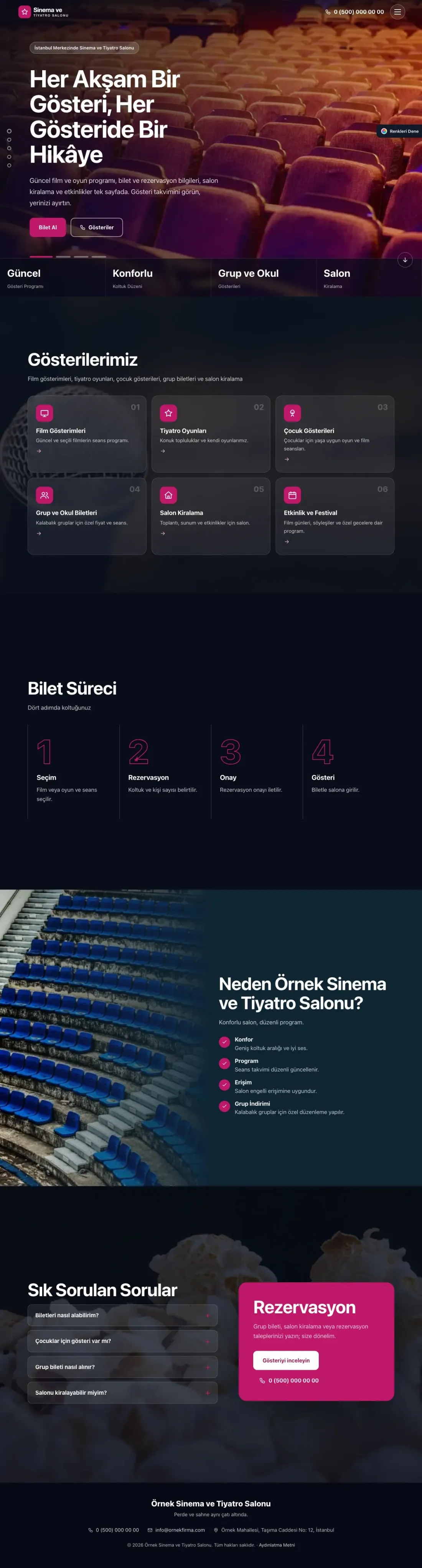 Sinema ve Tiyatro Salonu için Tam Ekran Mavi Pembe – Sinema ve Tiyatro Salonu Web Sitesi ana sayfa görünümü