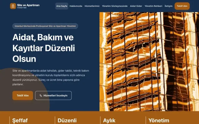 Site ve Apartman Yönetimi için Blok Mavi Turuncu – Site ve Apartman Yönetimi Web Sitesi ana sayfa görünümü