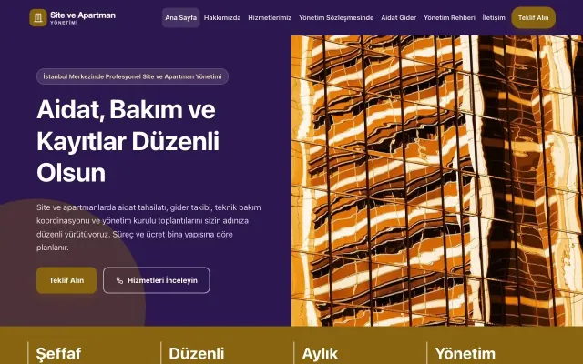 Site ve Apartman Yönetimi için Blok Mor Amber – Site ve Apartman Yönetimi Web Sitesi ana sayfa görünümü