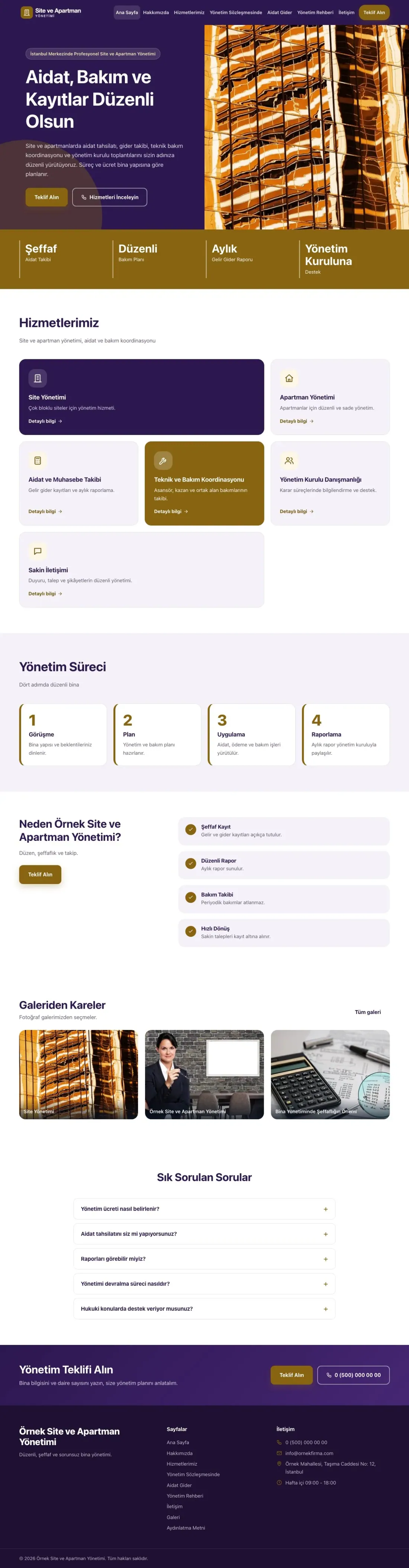 Site ve Apartman Yönetimi için Blok Mor Amber – Site ve Apartman Yönetimi Web Sitesi ana sayfa görünümü