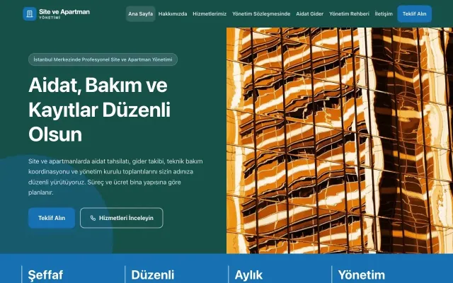 Site ve Apartman Yönetimi için Blok Petrol Mavi – Site ve Apartman Yönetimi Web Sitesi ana sayfa görünümü