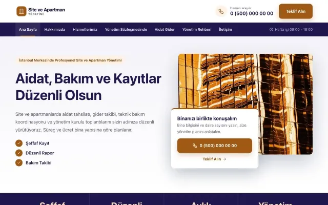 Site ve Apartman Yönetimi için Bölünmüş Lacivert Turuncu – Site ve Apartman Yönetimi Web Sitesi ana sayfa görünümü
