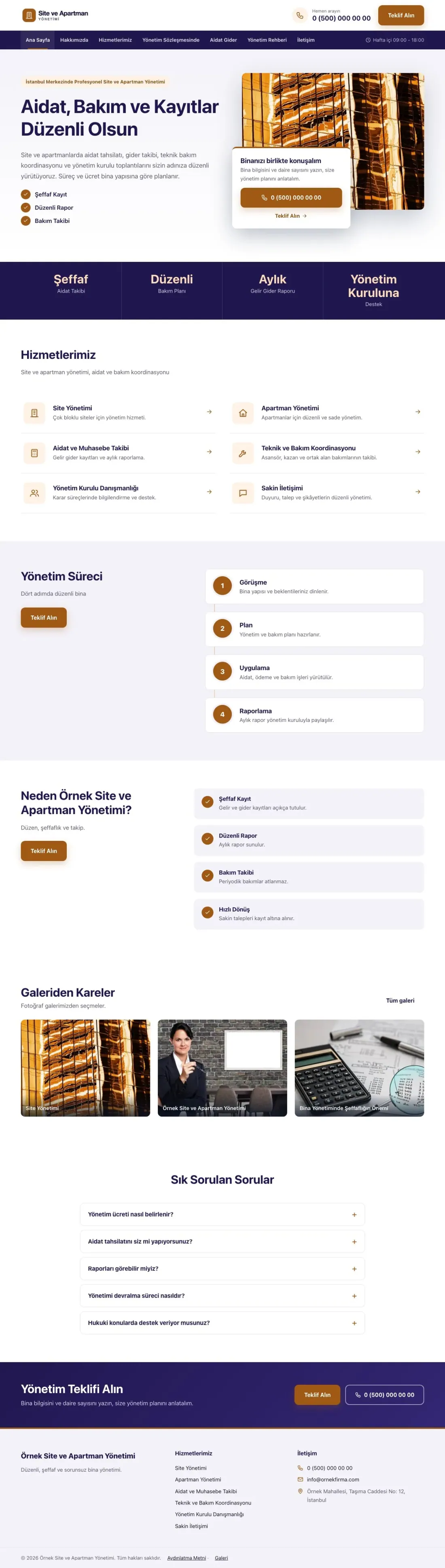 Site ve Apartman Yönetimi için Bölünmüş Lacivert Turuncu – Site ve Apartman Yönetimi Web Sitesi ana sayfa görünümü