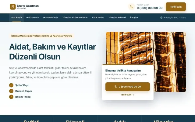 Site ve Apartman Yönetimi için Bölünmüş Mavi Turuncu – Site ve Apartman Yönetimi Web Sitesi ana sayfa görünümü