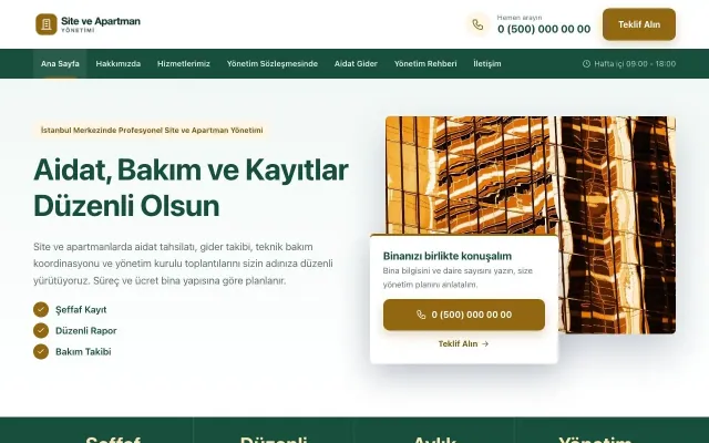 Site ve Apartman Yönetimi için Bölünmüş Petrol Amber – Site ve Apartman Yönetimi Web Sitesi ana sayfa görünümü