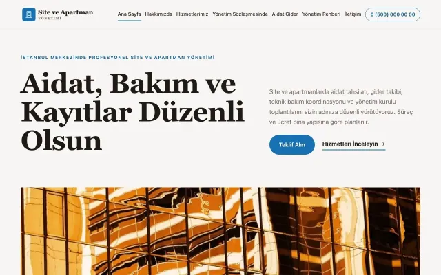 Site ve Apartman Yönetimi için Dergi Editoryal Kahve Mavi – Site ve Apartman Yönetimi Web Sitesi ana sayfa görünümü