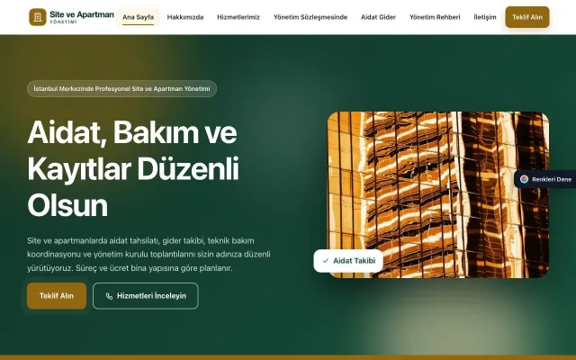 Site ve Apartman Yönetimi için Hareketli Petrol Amber – Site ve Apartman Yönetimi Web Sitesi ana sayfa görünümü
