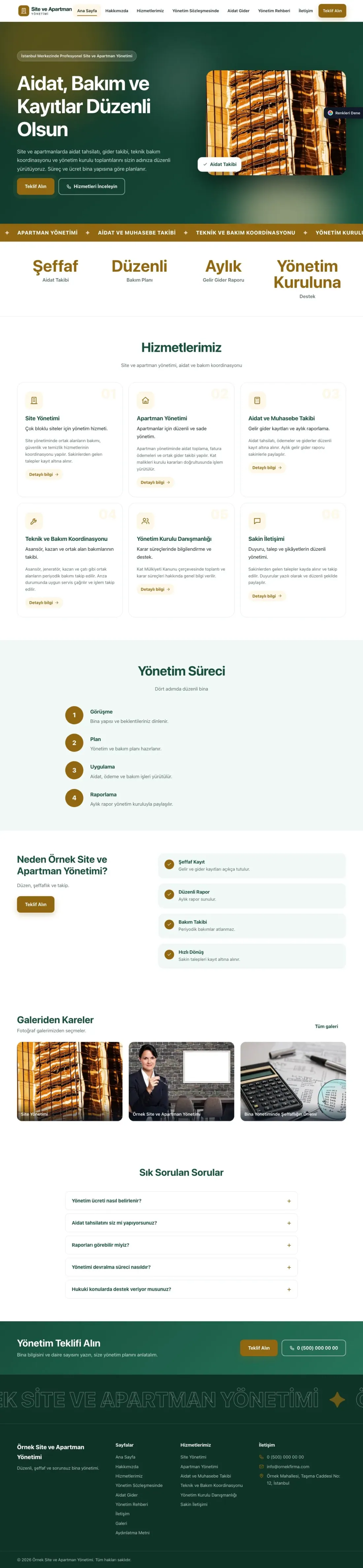 Site ve Apartman Yönetimi için Hareketli Petrol Amber – Site ve Apartman Yönetimi Web Sitesi ana sayfa görünümü