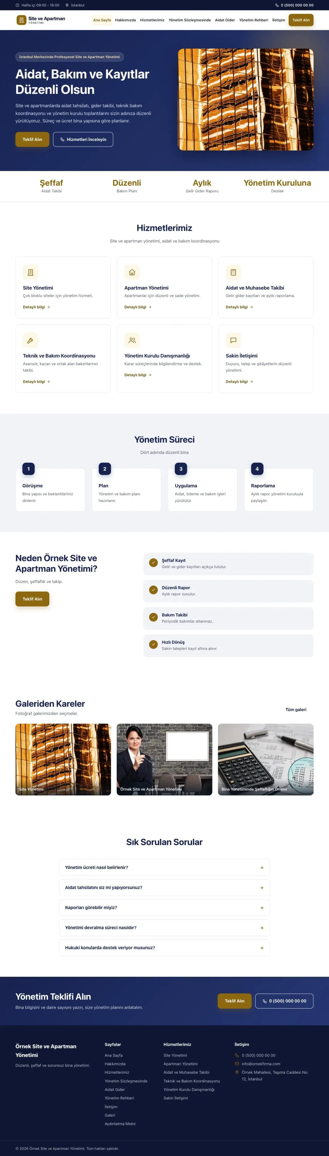Site ve Apartman Yönetimi için Klasik Lacivert Amber – Site ve Apartman Yönetimi Web Sitesi ana sayfa görünümü