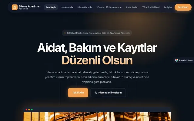 Site ve Apartman Yönetimi için Koyu Modern Mavi Turuncu – Site ve Apartman Yönetimi Web Sitesi ana sayfa görünümü