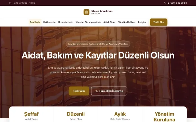 Site ve Apartman Yönetimi için Merkez Bordo Amber – Site ve Apartman Yönetimi Web Sitesi ana sayfa görünümü