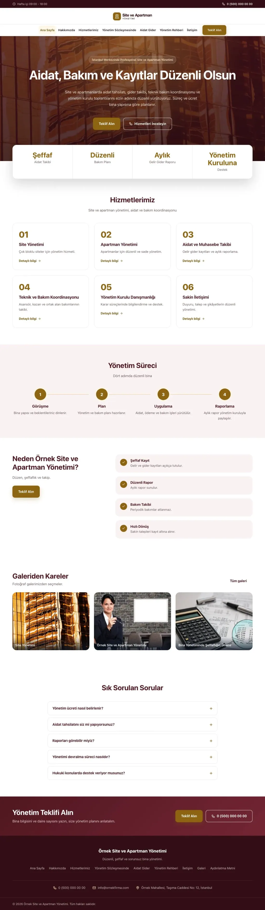 Site ve Apartman Yönetimi için Merkez Bordo Amber – Site ve Apartman Yönetimi Web Sitesi ana sayfa görünümü