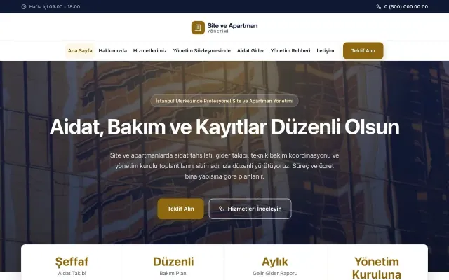 Site ve Apartman Yönetimi için Merkez Lacivert Amber – Site ve Apartman Yönetimi Web Sitesi ana sayfa görünümü