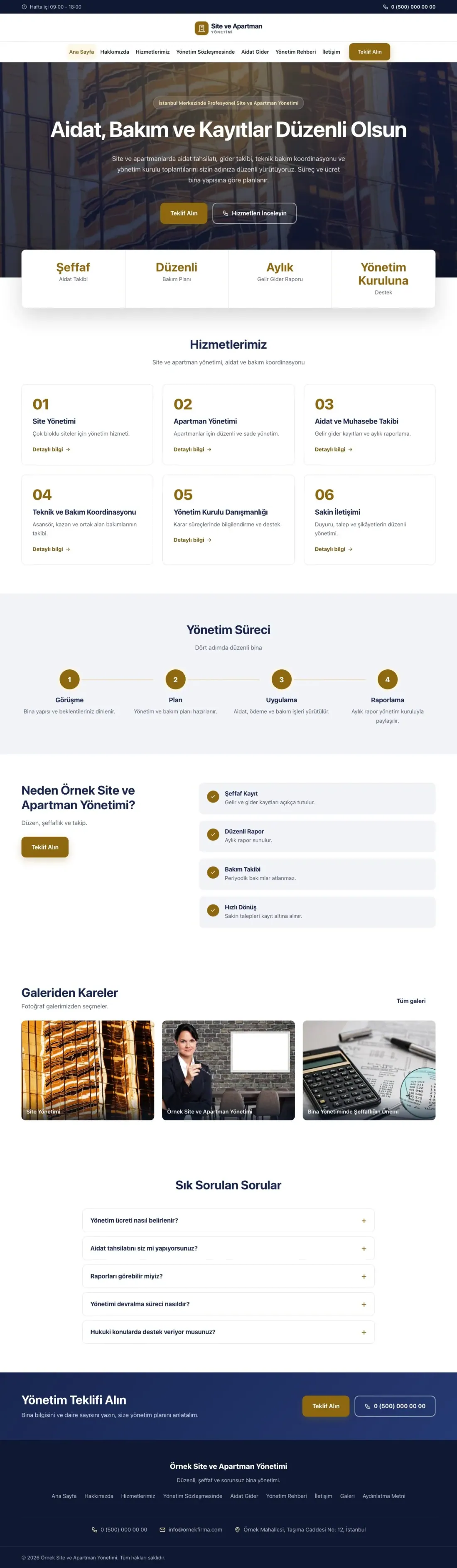 Site ve Apartman Yönetimi için Merkez Lacivert Amber – Site ve Apartman Yönetimi Web Sitesi ana sayfa görünümü
