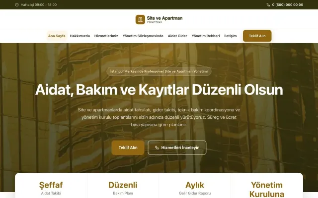Site ve Apartman Yönetimi için Merkez Zeytin Amber – Site ve Apartman Yönetimi Web Sitesi ana sayfa görünümü