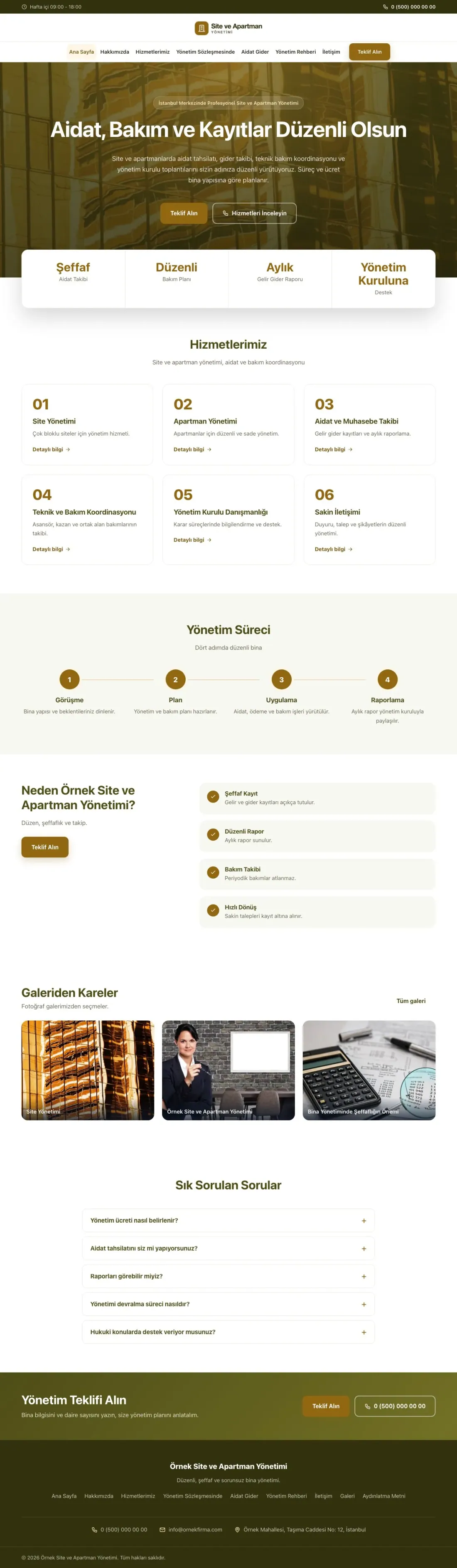 Site ve Apartman Yönetimi için Merkez Zeytin Amber – Site ve Apartman Yönetimi Web Sitesi ana sayfa görünümü