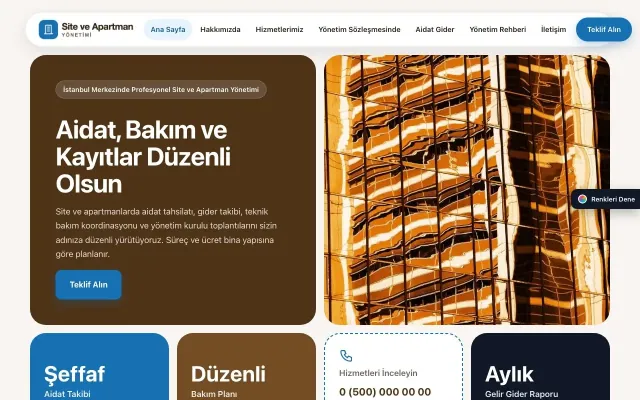 Site ve Apartman Yönetimi için Mozaik Kahve Mavi – Site ve Apartman Yönetimi Web Sitesi ana sayfa görünümü