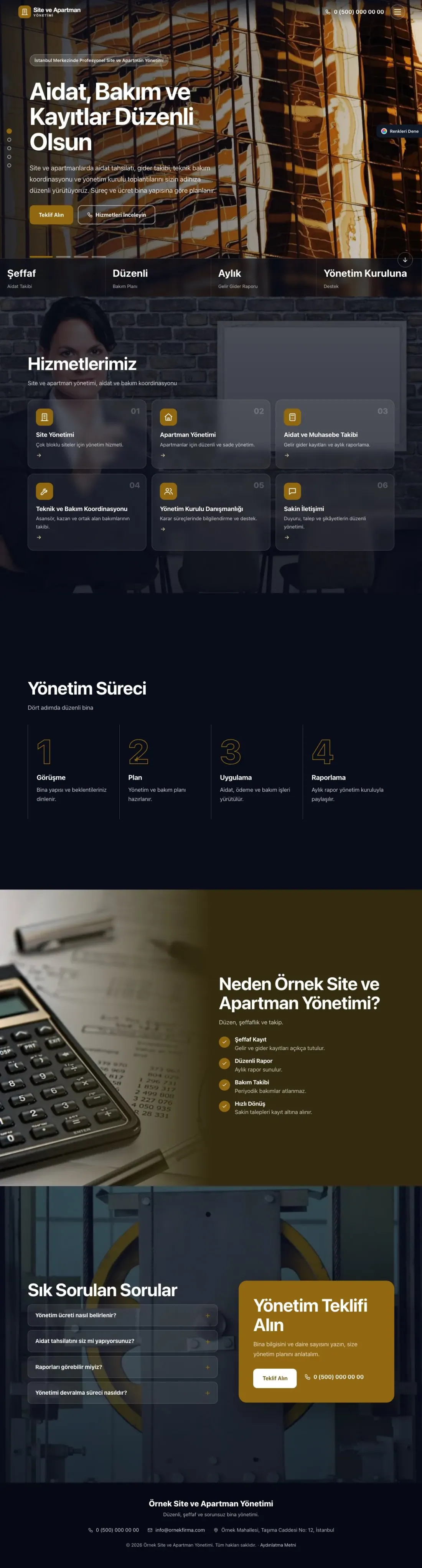 Site ve Apartman Yönetimi için Tam Ekran Kahve Amber – Site ve Apartman Yönetimi Web Sitesi ana sayfa görünümü